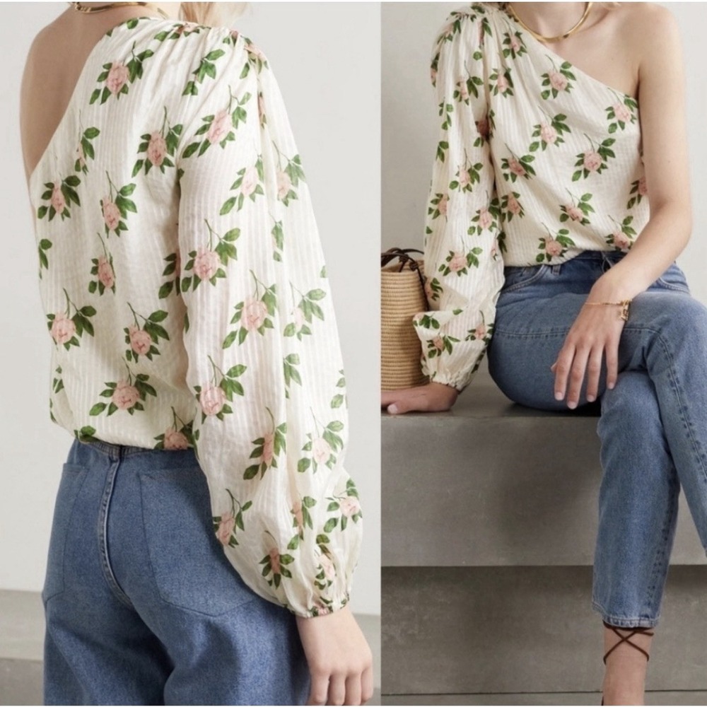 Cami NYC Womens Lenore Silk Floral Print One Shoulder Blouse White Size M - Picture 2 of 6